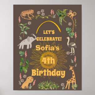 Affiche Anniversaire animal de la Jungle mignonne