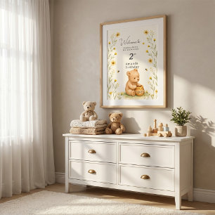 Affiche Anniversaire Bébé Fleur Honey Bear