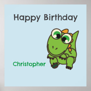 Affiche Anniversaire bleu de dinosaures vert mignon person
