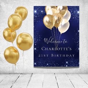 Affiche Anniversaire bleu marine parties scintillant ballo