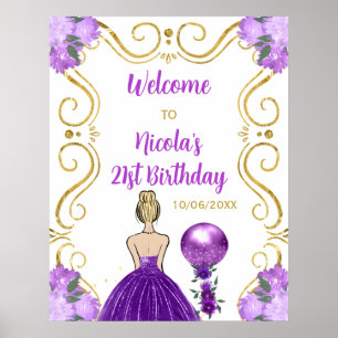 Affiche Anniversaire Blonde Princess Purple Bienvenue