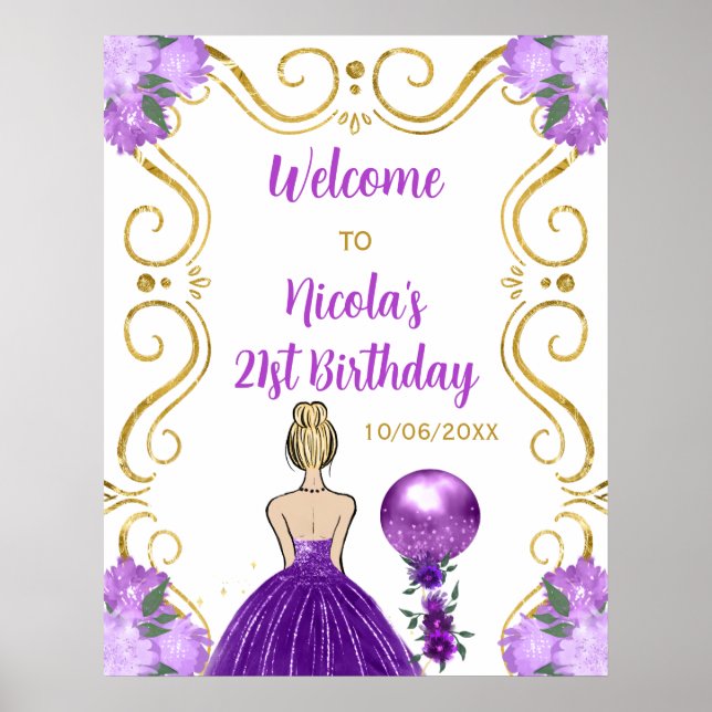 Affiche Anniversaire Blonde Princess Purple Bienvenue (Devant)