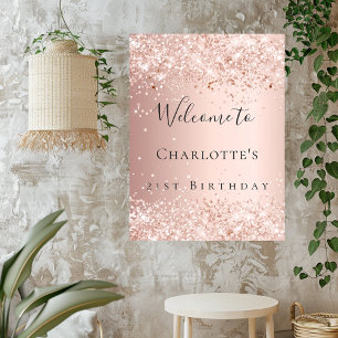 Affiche Anniversaire blush rose or rose bienvenue
