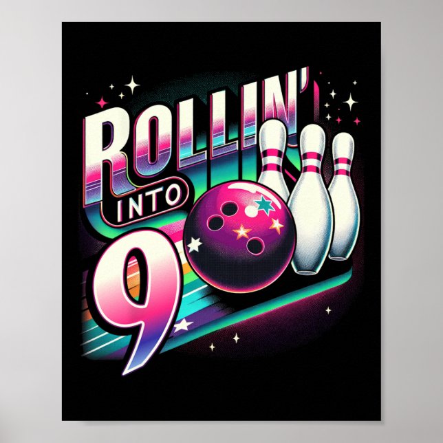 Affiche Anniversaire Bowling Roulant Dans La Fête 9 9e Ann (Devant)