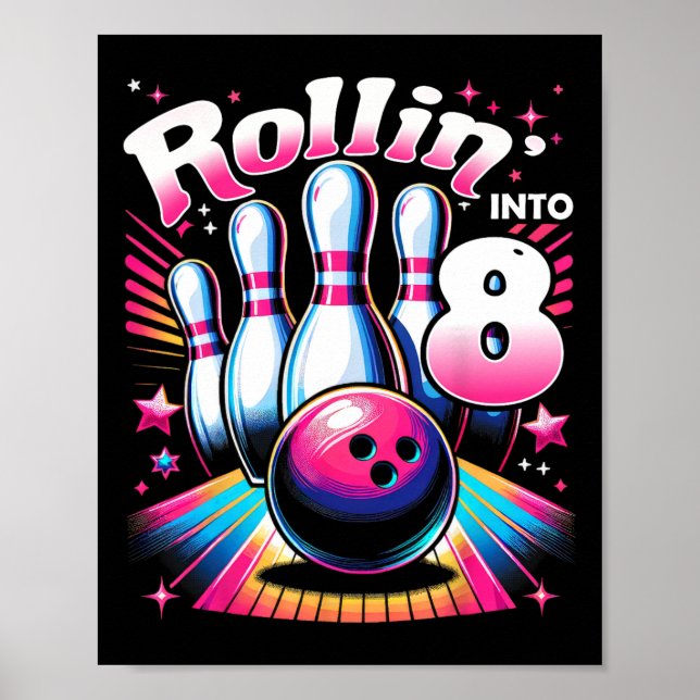 Affiche Anniversaire Bowling Roulant Dans La Fête Des 8 An (Devant)