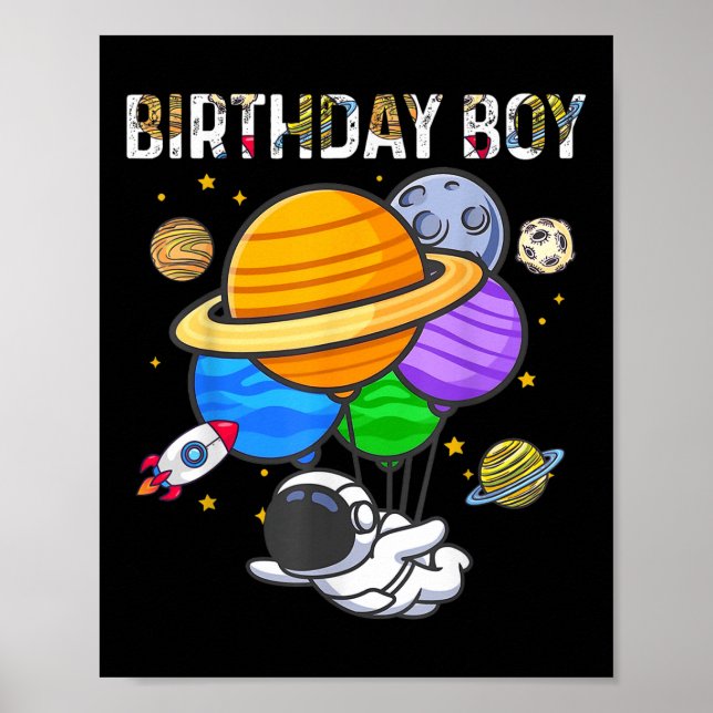Affiche Anniversaire Boy Astronaut Espace Thème Anniversai (Devant)
