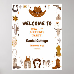 Affiche Anniversaire Brown Cute Cowboy