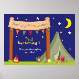 Affiche Anniversaire Camping Vert Kaki 