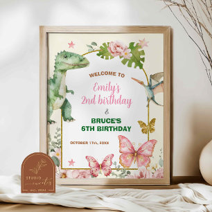 Affiche Anniversaire conjoint papillon et dinosaures