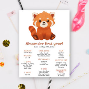 Affiche Anniversaire Cute Red Panda Premier Anniversaire
