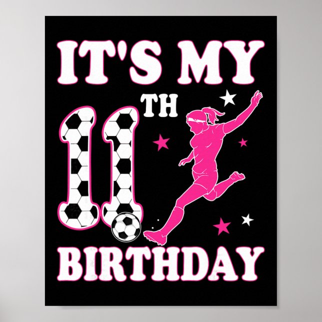 Affiche Anniversaire de 11 ans Thème Football Fille de 11  (Devant)