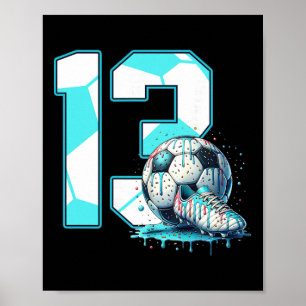 Affiche Anniversaire de 13 ans de football Crème glacée Dr