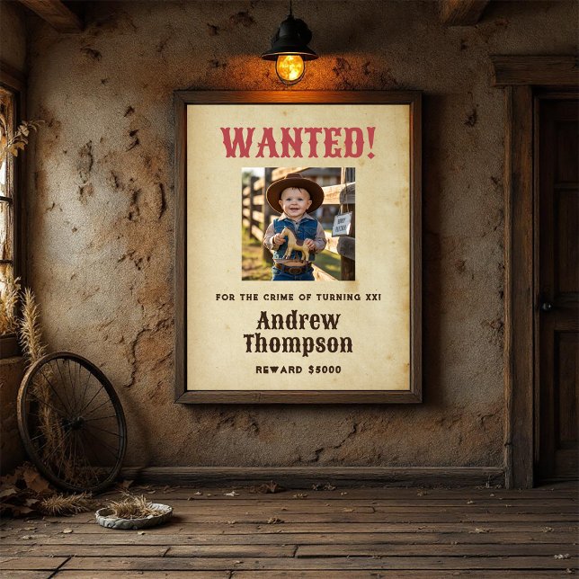 Affiche Anniversaire de Cowboy recherché (Western Cowboy Birthday Wanted Poster)