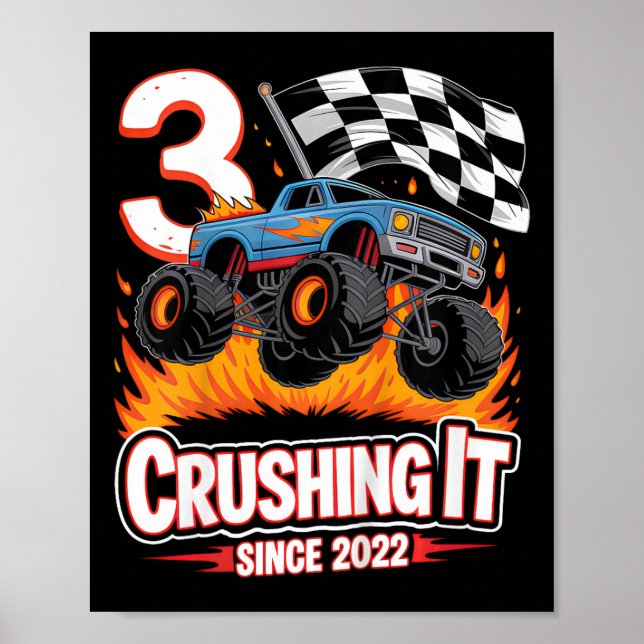 Affiche Anniversaire de enfant Camion Monster 3 ans Garçon (Devant)