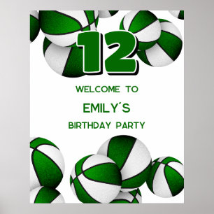 Affiche anniversaire de enfant de basket vert bienvenue