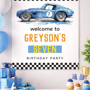 Affiche Anniversaire de enfant de voiture Cool Blue Racing