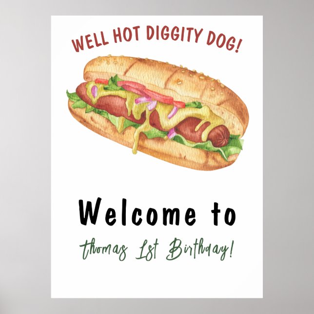 Affiche Anniversaire de enfant Hot Dog Watercolor (Devant)