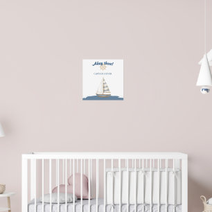 Affiche Anniversaire de enfant nautique   Bateau bleu et b