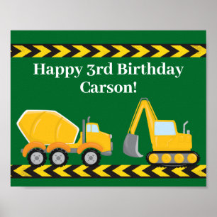 Affiche Anniversaire de enfant Party Green Construction Ca