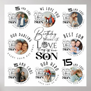 Affiche Anniversaire de Fils 8 Collage de Photos Typograph
