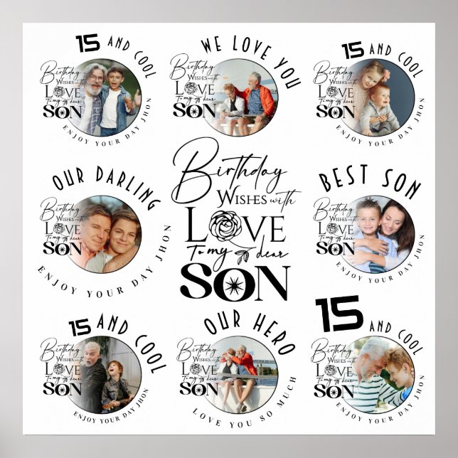 Affiche Anniversaire de Fils 8 Collage de Photos Typograph (Devant)
