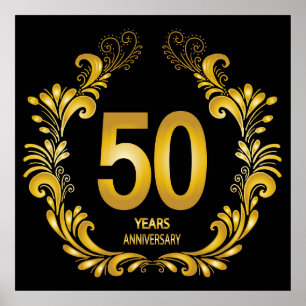 Affiche Anniversaire de la Parties scintillant d'or de 50 