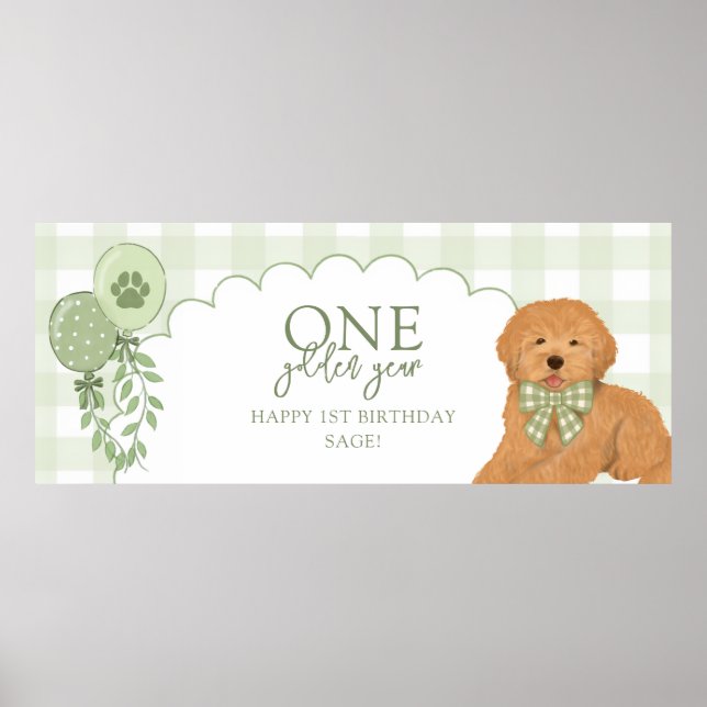 Affiche Anniversaire de la Puppy Goldendoodle Verte Une An (Devant)
