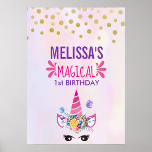 Affiche Anniversaire de Licorne Rose Magique Tendance