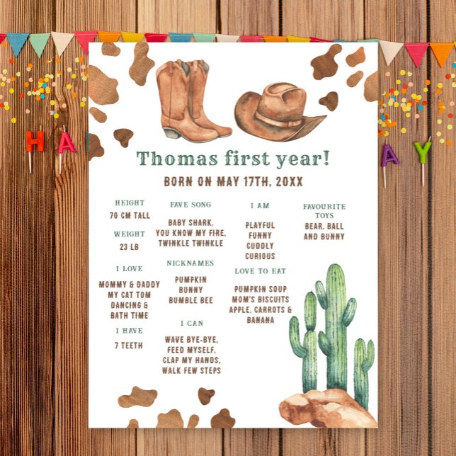 Affiche Anniversaire de premier anniversaire de cow-boy (Créateur téléchargé)