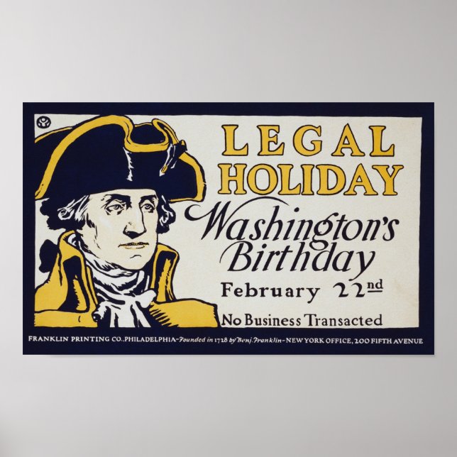 Affiche Anniversaire de Washington - Fête légale (Devant)