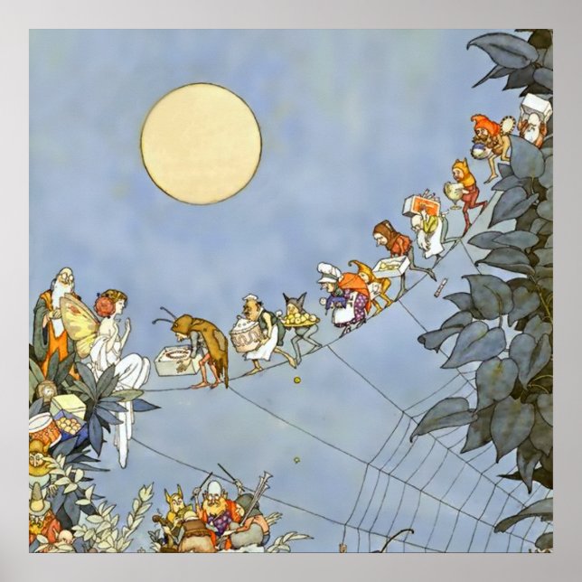 Affiche "Anniversaire des fées" par Heath Robinson (Devant)