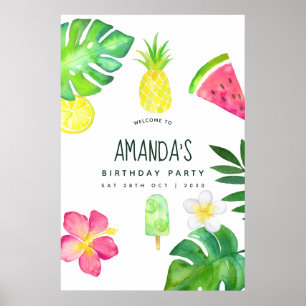 Affiche Anniversaire d'été aquarelle tropicale