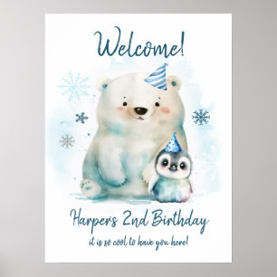 Affiche Anniversaire d'hiver des ours pingouins et polaire