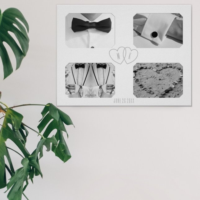 Affiche Anniversaire du mariage 4 Photo Collage de mémoire (Upload 4 photos and add your initials and wedding date and hang it high)