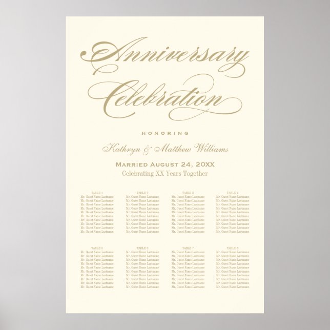Affiche Anniversaire du Mariage de calligraphie or élégant (Devant)