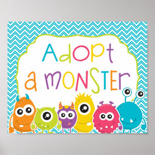 Affiche Anniversaire du petit monstre Adoptez un signe mon