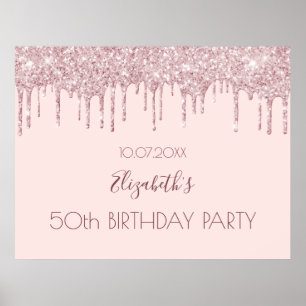 Affiche Anniversaire fête rose pâle parties scintillant go