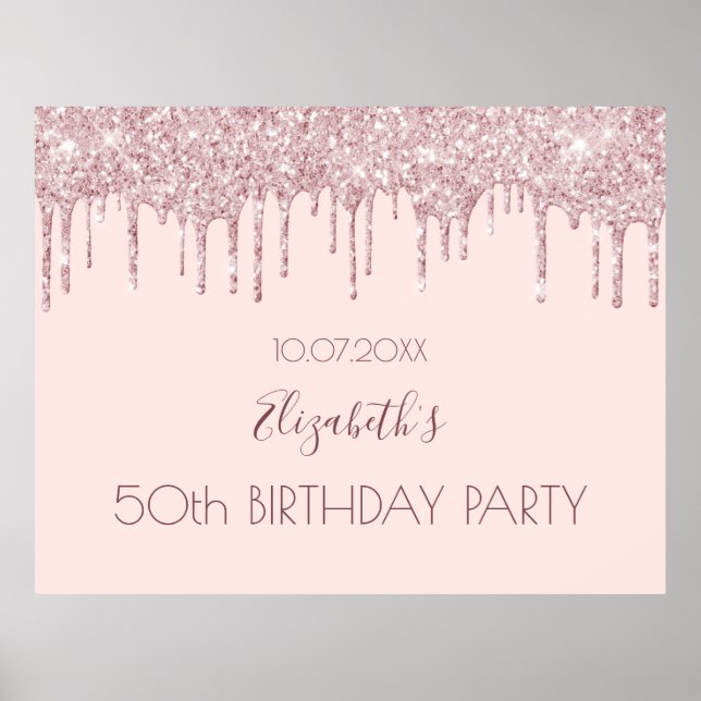 Affiche Anniversaire fête rose pâle parties scintillant go (Devant)