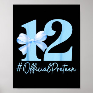 Affiche Anniversaire Fille Bleue Coquette Bow 12 ans Offic