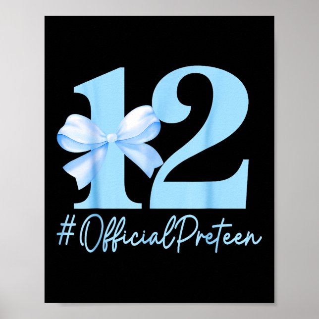 Affiche Anniversaire Fille Bleue Coquette Bow 12 ans Offic (Devant)