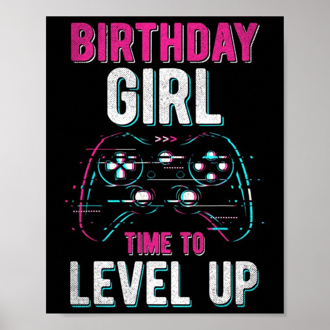 Affiche Anniversaire Fille Niveau Up Vidéo Jeu Anniversair (Devant)