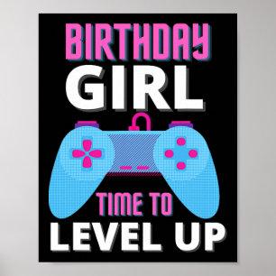 Affiche Anniversaire Fille Temps De Niveau Up Video Jeu An