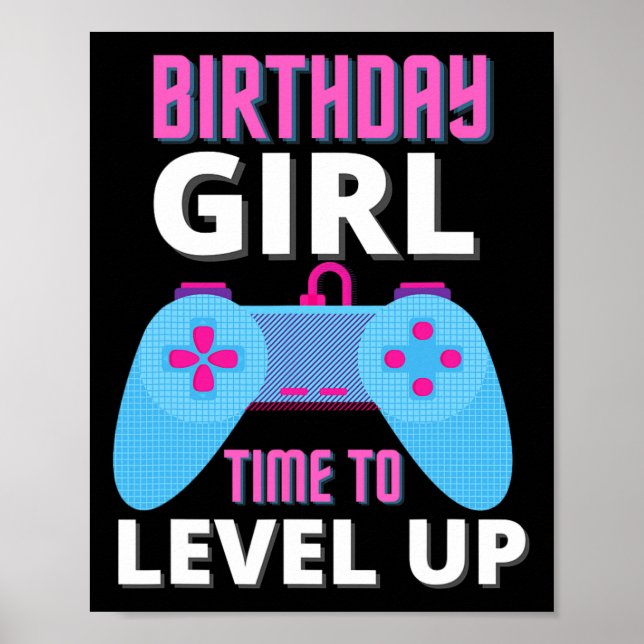 Affiche Anniversaire Fille Temps De Niveau Up Video Jeu An (Devant)