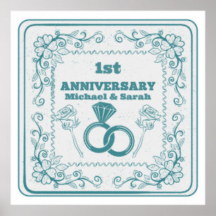 Affiche Anniversaire Floral mariage année personnalisable