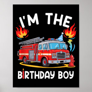 Affiche Anniversaire Garçon Camion de Pompiers Bday