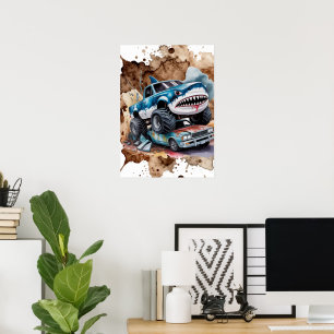 Affiche Anniversaire Garçon Monster Truck Requin Patauge d