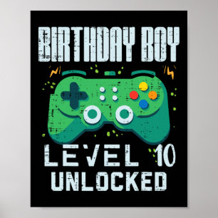 Affiche Anniversaire Garçon Niveau 10 Déverrouillé Gamer C