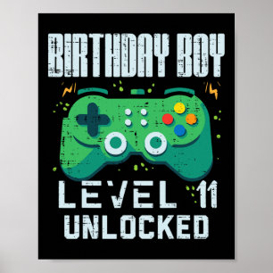 Affiche Anniversaire Garçon Niveau 11 Déverrouillé Gamer C