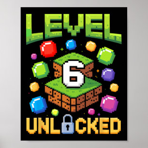 Affiche Anniversaire Garçon Niveau 6 Déverrouillé 6e Anniv