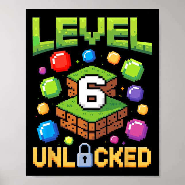 Affiche Anniversaire Garçon Niveau 6 Déverrouillé 6e Anniv (Devant)